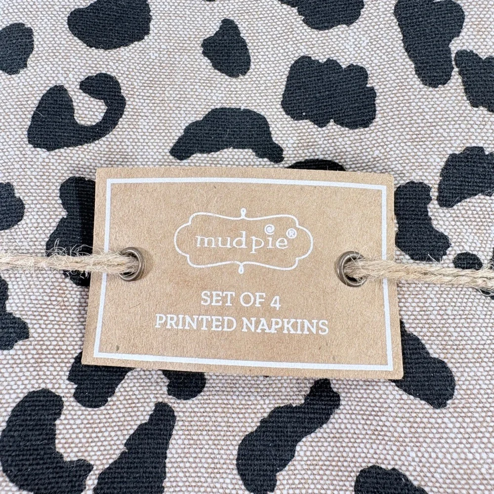 Mud Pie‎ Printed Napkins Set of 4 Tan Black Cheetah Animal Print Linen Blend